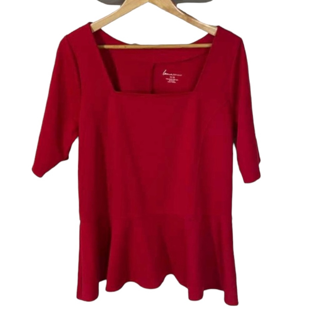 Lane Bryant Red Peplum Blouse Square Neck Top Size 14/16